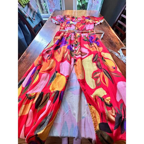 FARM RIO Multicolor Floral Maxi Button Front High Low Ruffle Dress Women's Small - Picture 8 of 9